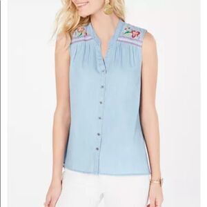 Style & Co Embroidered Button-Up Top Womens Size Large NWT